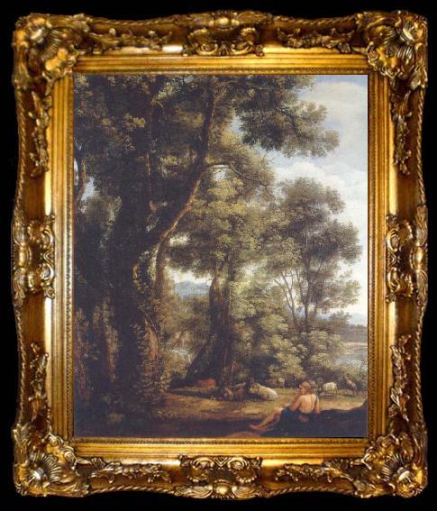 framed  Claude Lorrain Landscape with a goatherd and goats, ta009-2